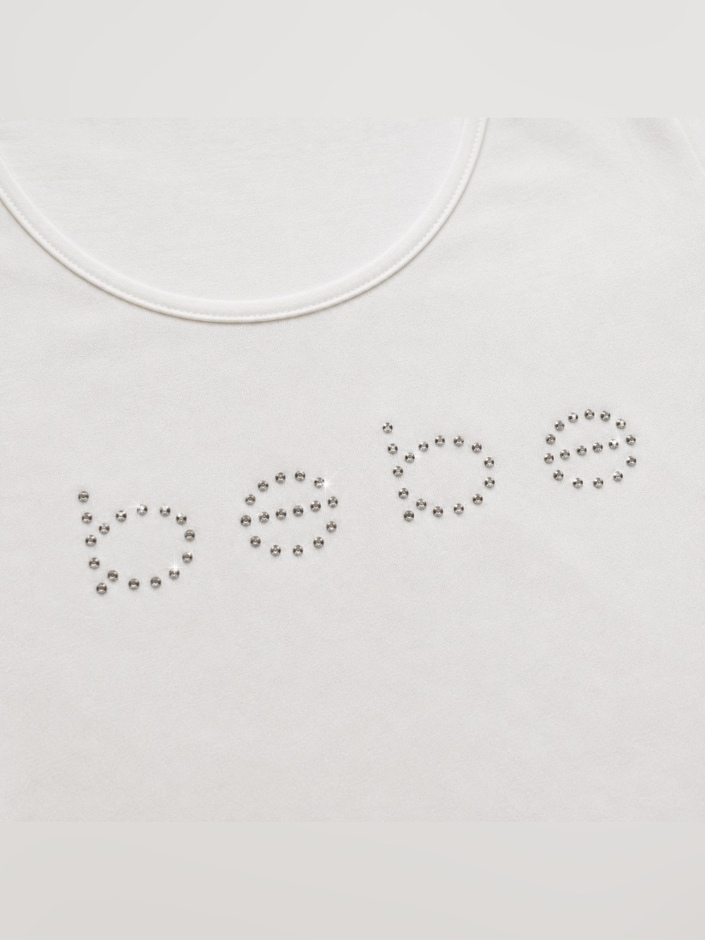 Bebe Y2K Rhinestone Logo White Long Sleeve Top